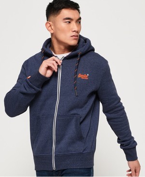 Superdry Orange Label Cipzár Férfi Kapucnis Pulóver Sötétkék/Csíkok | IYDUJ5167